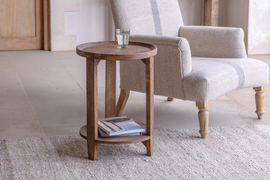 Triveni Mango Wood Side Table - Walnut Stain